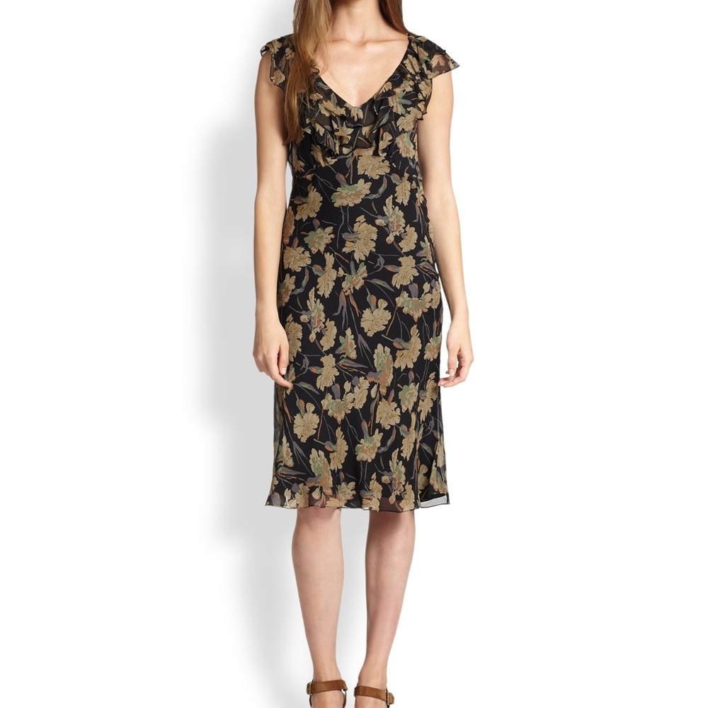 Ralph Lauren Polo midnight floral silk dress size 14 $398